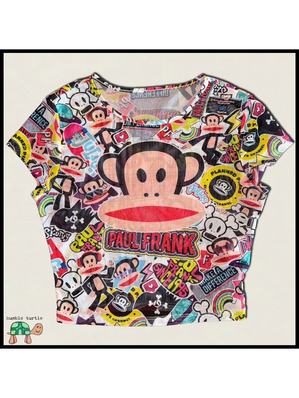 SHEIN X Paul Frank Julius the Monkey All-Over Print Mesh Crop Top | S | EUC